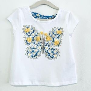 SHABBY CHIC Butterfly Flower Appliqué 💯 Cotton Short Sleeve Top Sz 5-6